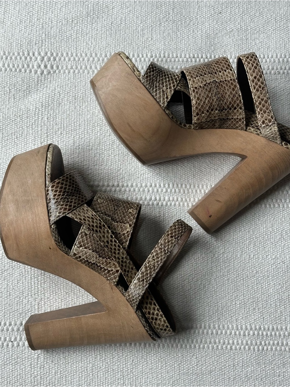 Marni Neutral Snake-Print Wooden Platform Sandals